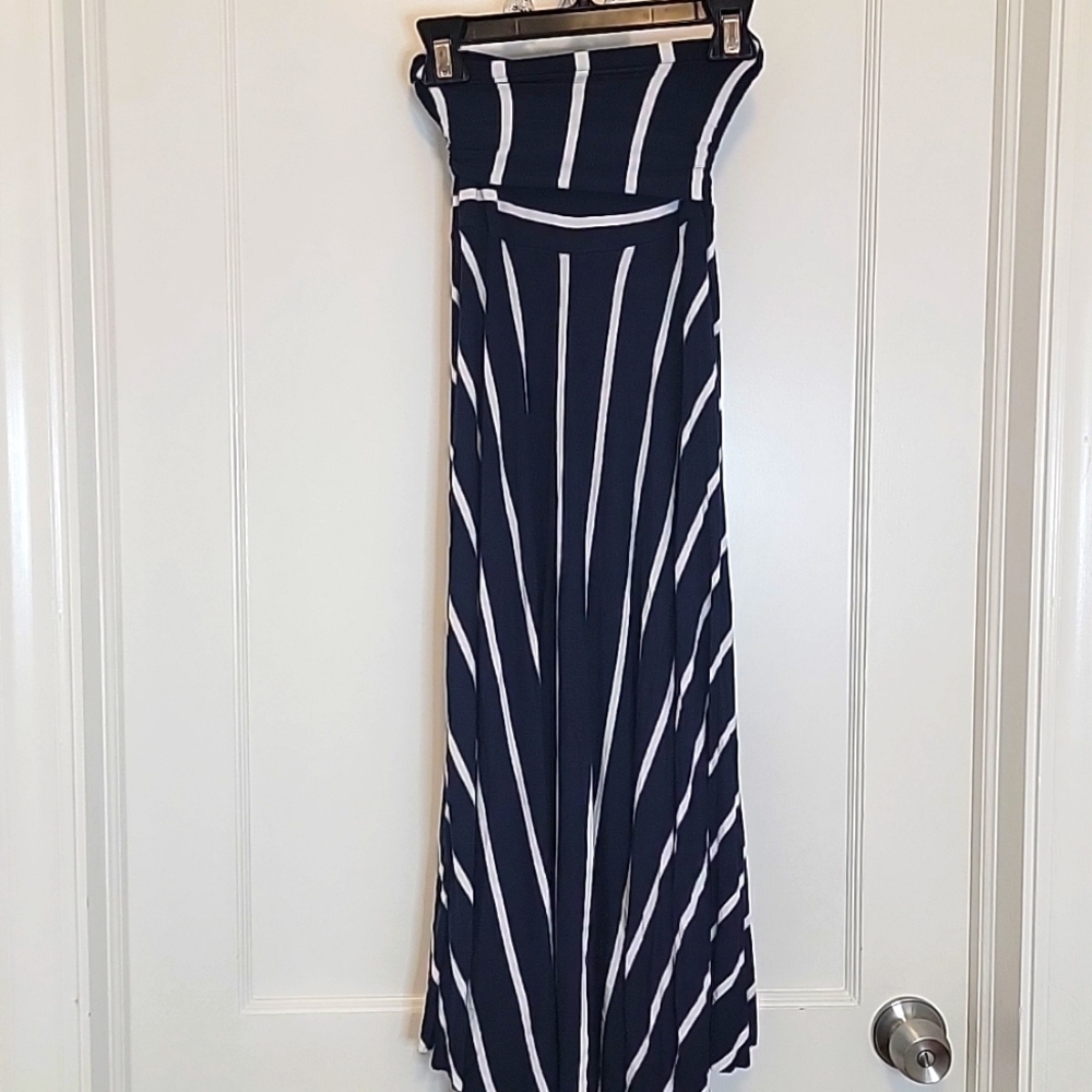 Elon Navy & White Striped Cotton Skirt-Size S